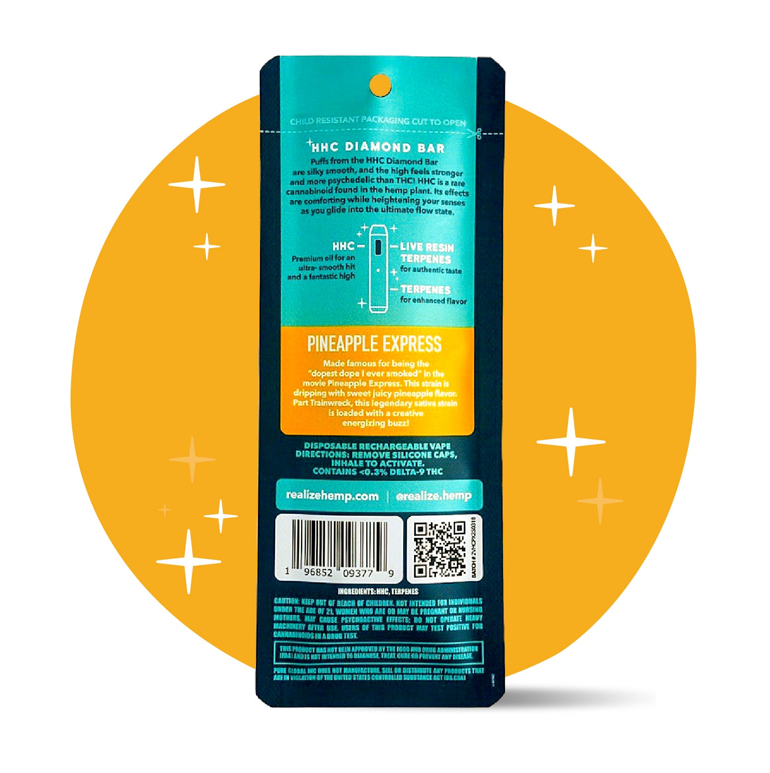 Realize HHC Diamond Bar, Pineapple Express - Disposable Vape