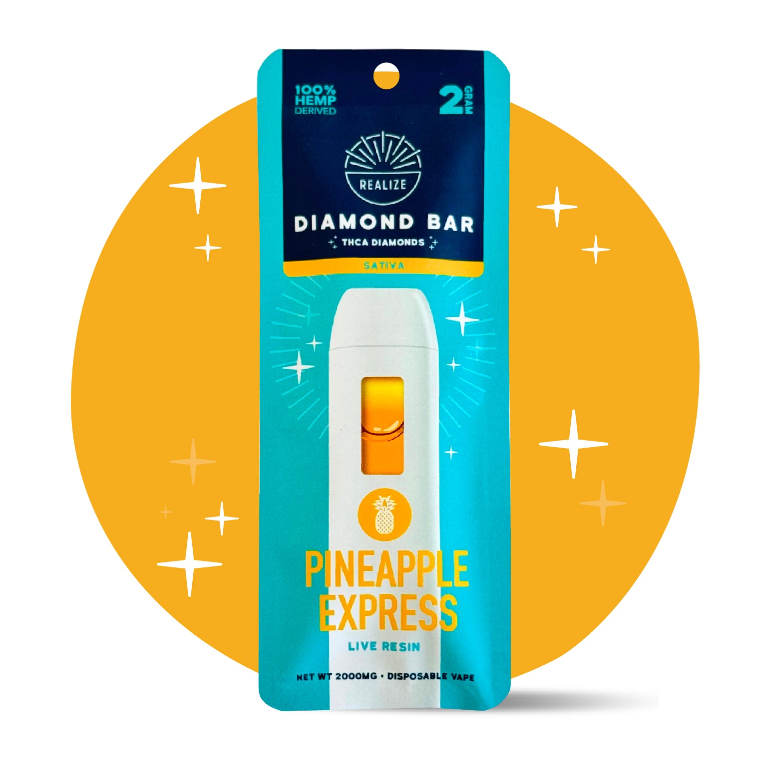 Realize THCA Diamond Bar, Pineapple Express - 2g Disposable Vape