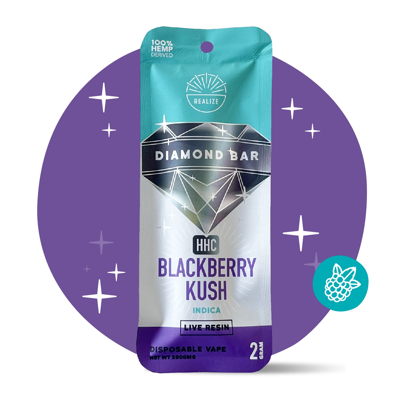 Realize HHC Diamond Bar, Blackberry Kush - Disposable Vape