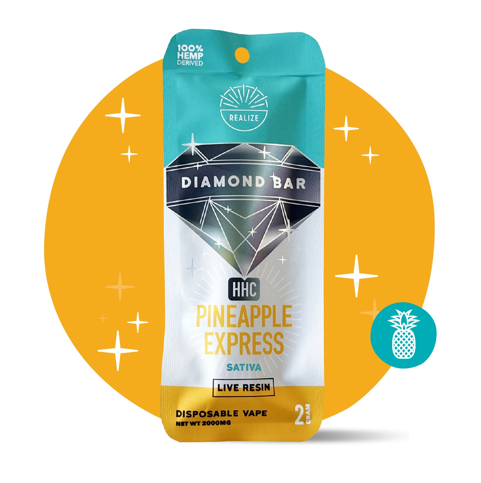 Wholesale - Realize HHC Diamond Bar, Pineapple Express - Disposable Vape