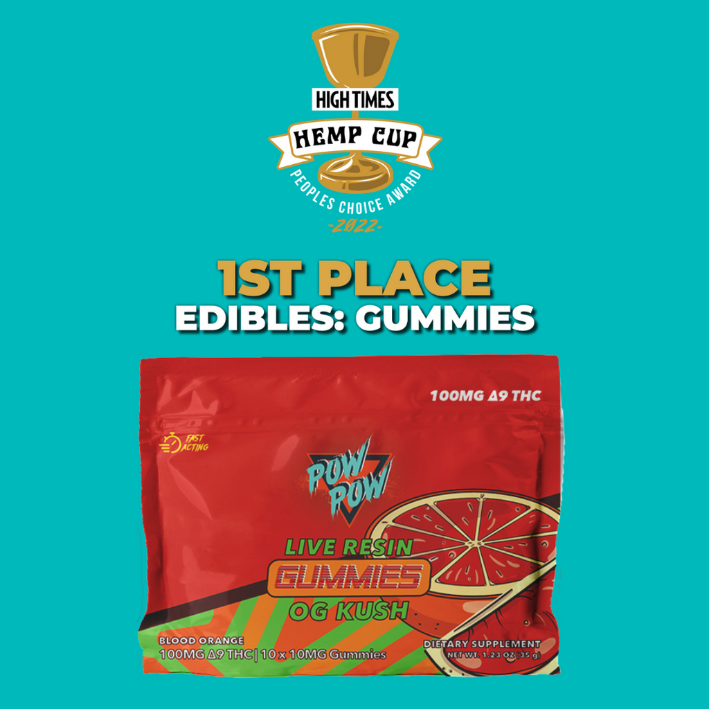 High TImes Hemp Cup 2022 - First Place Edibles: Gummies, Pow Pow OG Kush Blood Orange Live Resin