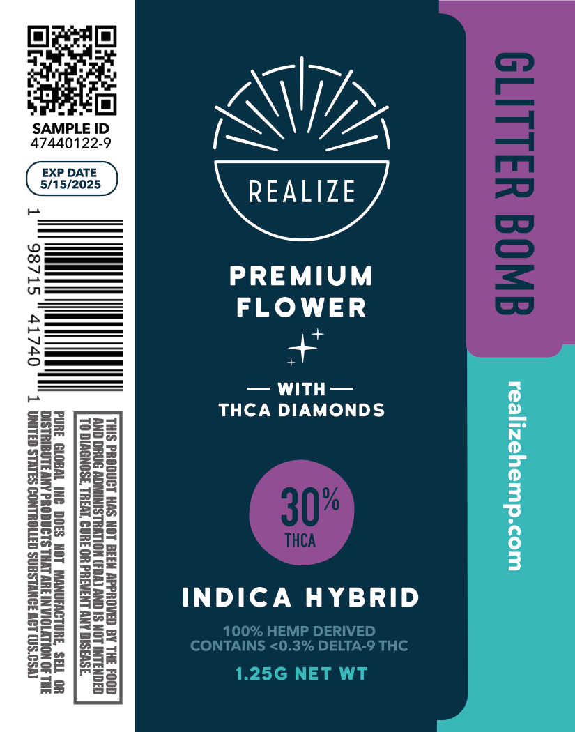 Realize Premium Flower Pre- Roll with THCA, Glitter Bomb - 1.25g