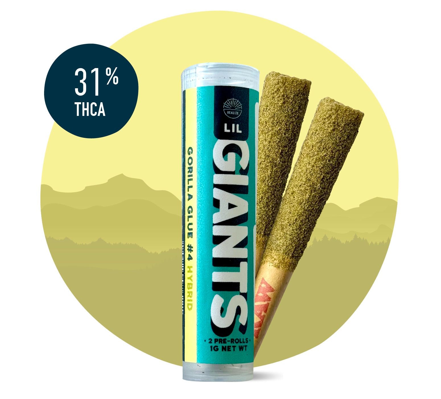 Realize Lil Giants Pre-Rolls, Gorilla Glue #4, 0.5g x 2