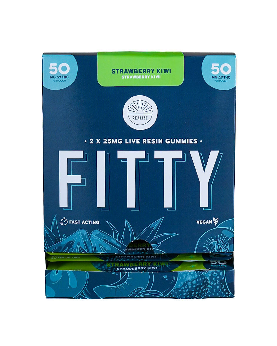 Realize FITTY strawberry kiwi live resin gummies 50mg Delta-9 THC wholesale display box