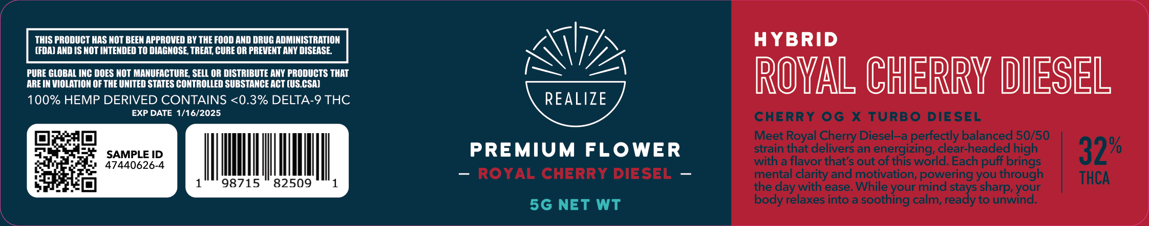 Wholesale - Realize Premium Flower 5 Gram Jar, Royal Cherry Diesel