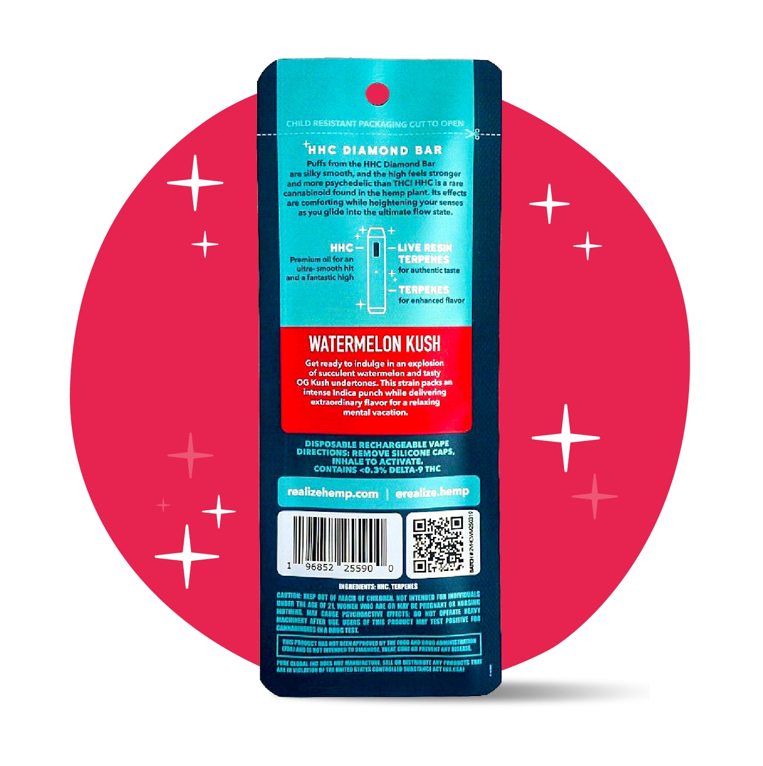 Realize HHC Diamond Bar, Watermelon Kush - Disposable Vape