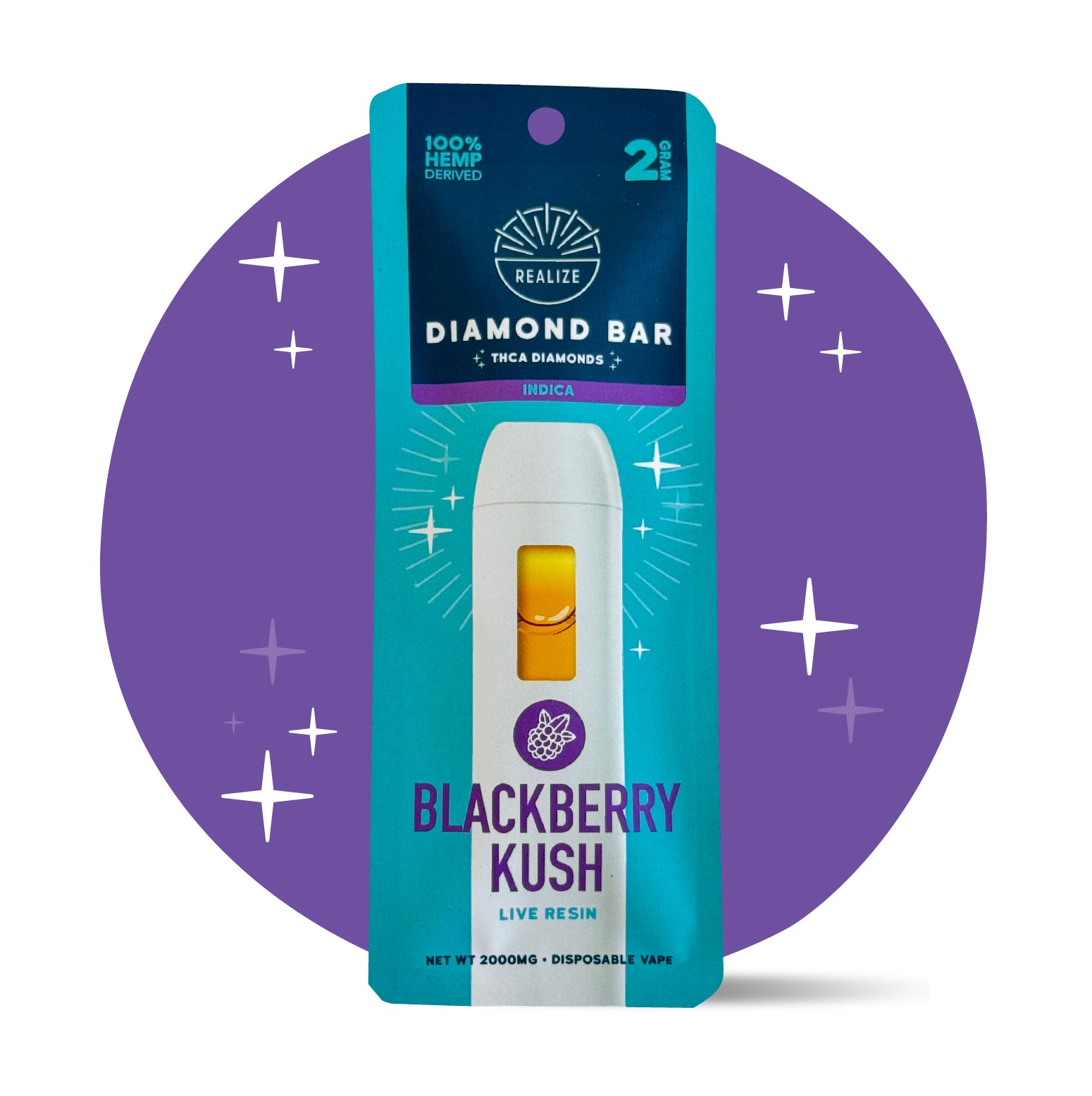 Realize THCA Diamond Bar, Blackberry Kush - 2g Disposable Vape