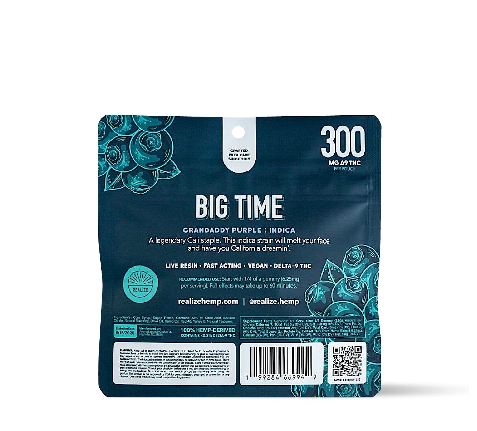 Realize BIG TIME Gummies, Blueberry - Grandaddy Purple