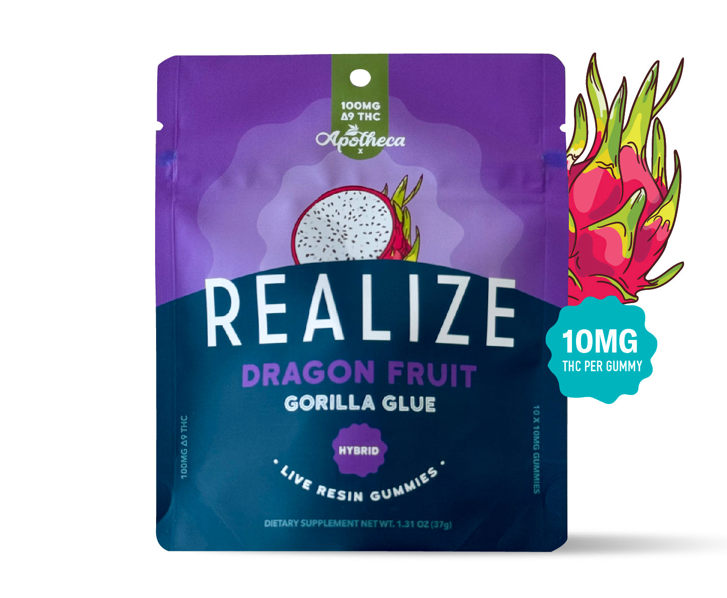 Realize x Apotheca Live Resin Gummies, Dragon Fruit - Gorilla Glue