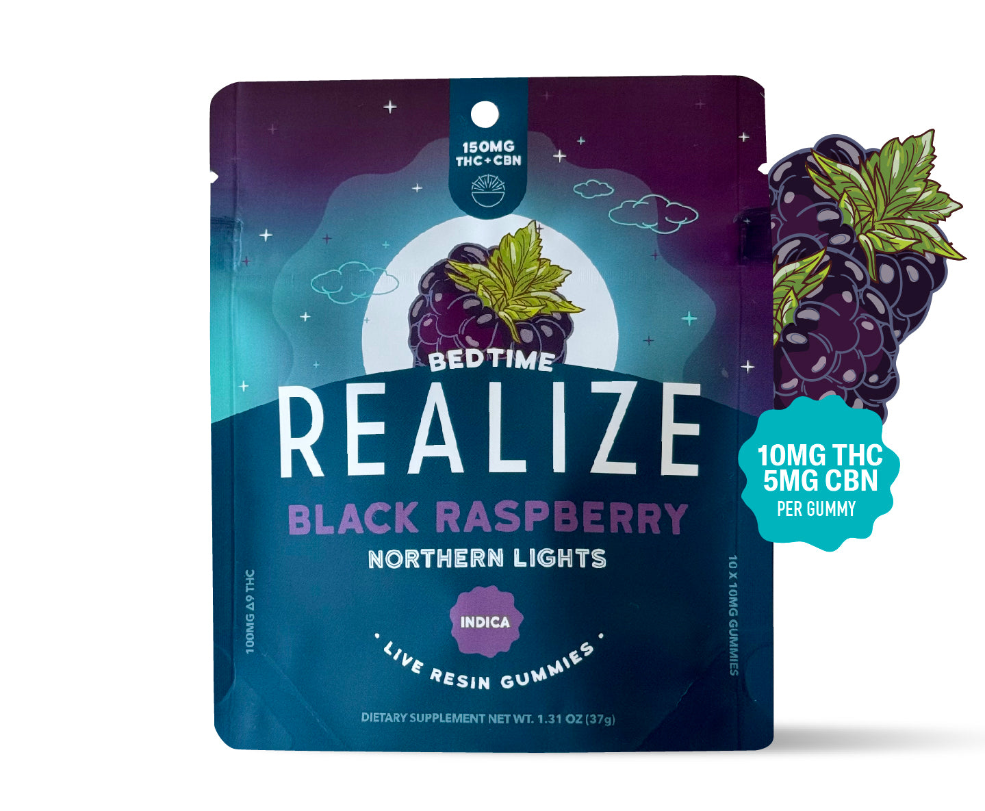 Realize Bedtime Gummies, Black Raspberry - Northern Lights + CBN
