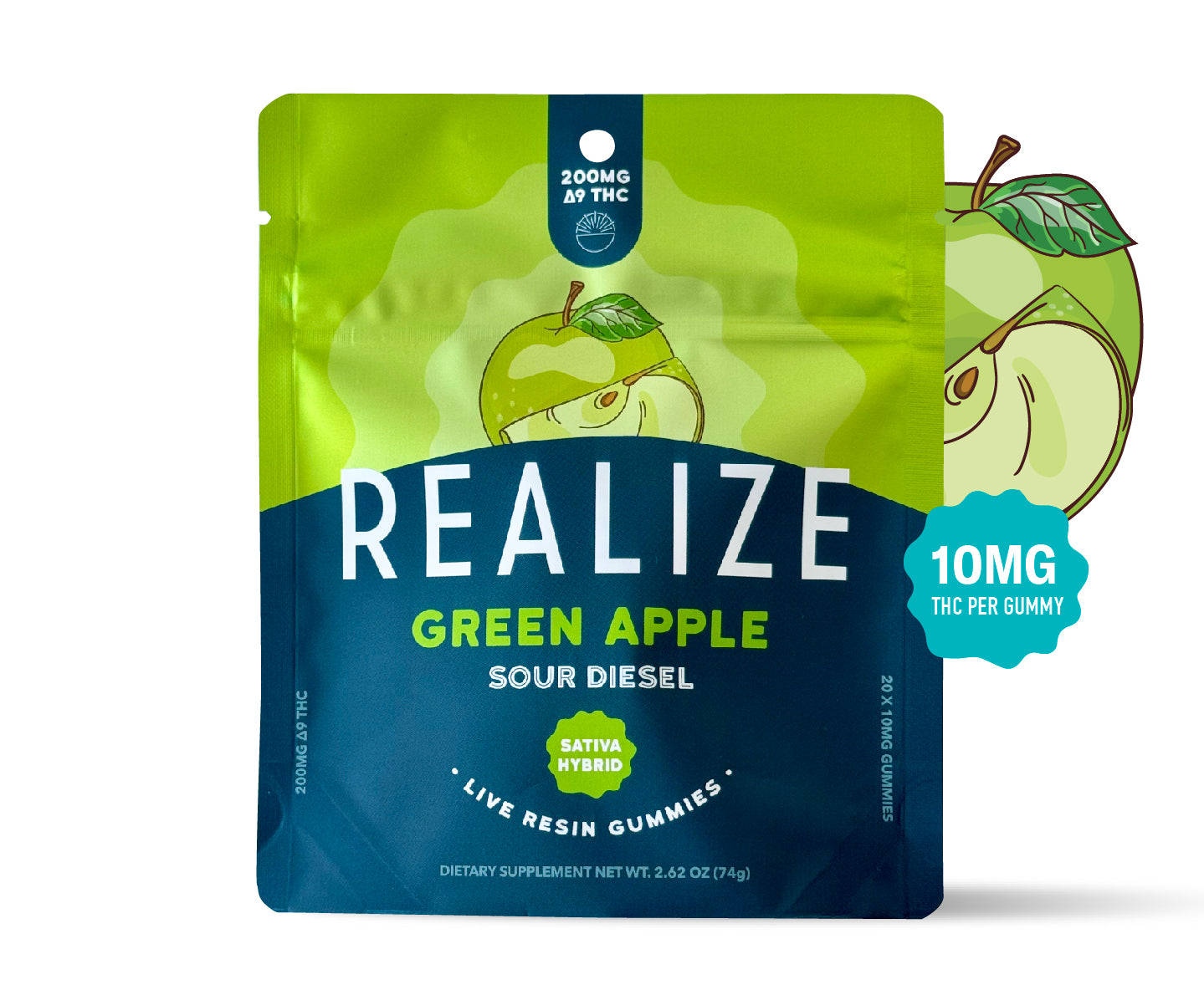 Realize Live Resin Gummies, Green Apple - Sour Diesel