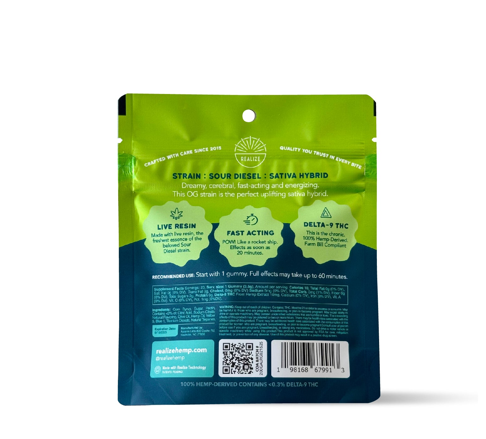 Wholesale - Realize Live Resin Gummies, Green Apple - Sour Diesel