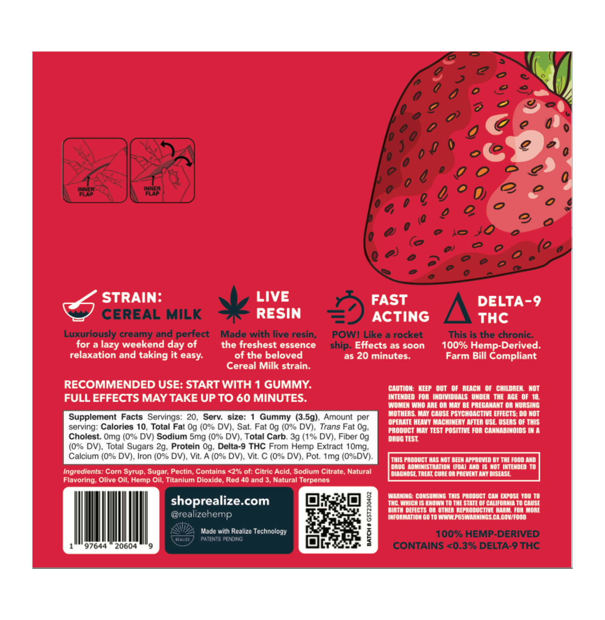 Wholesale - Realize Live Resin Gummies, Strawberry - Cereal Milk