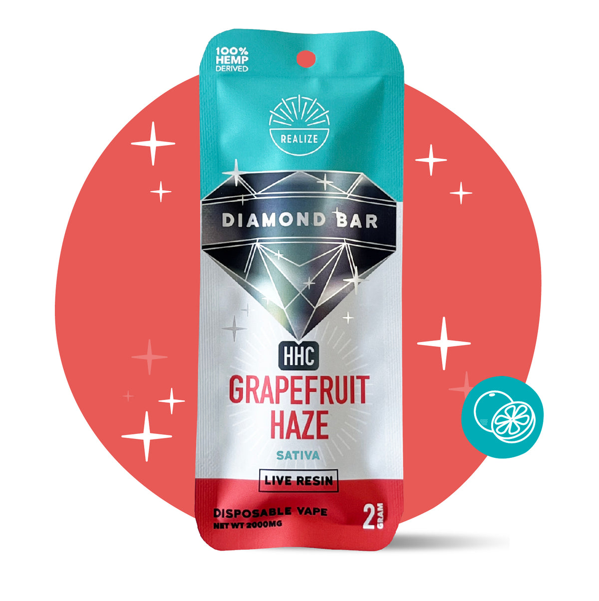 Realize HHC Diamond Bar, Grapefruit Disposable Vape | Realize